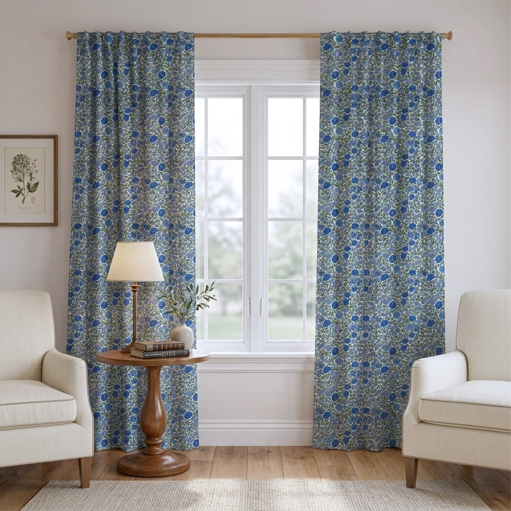 Violets on Wren - Curtain Panel - Polished Sitting Room
