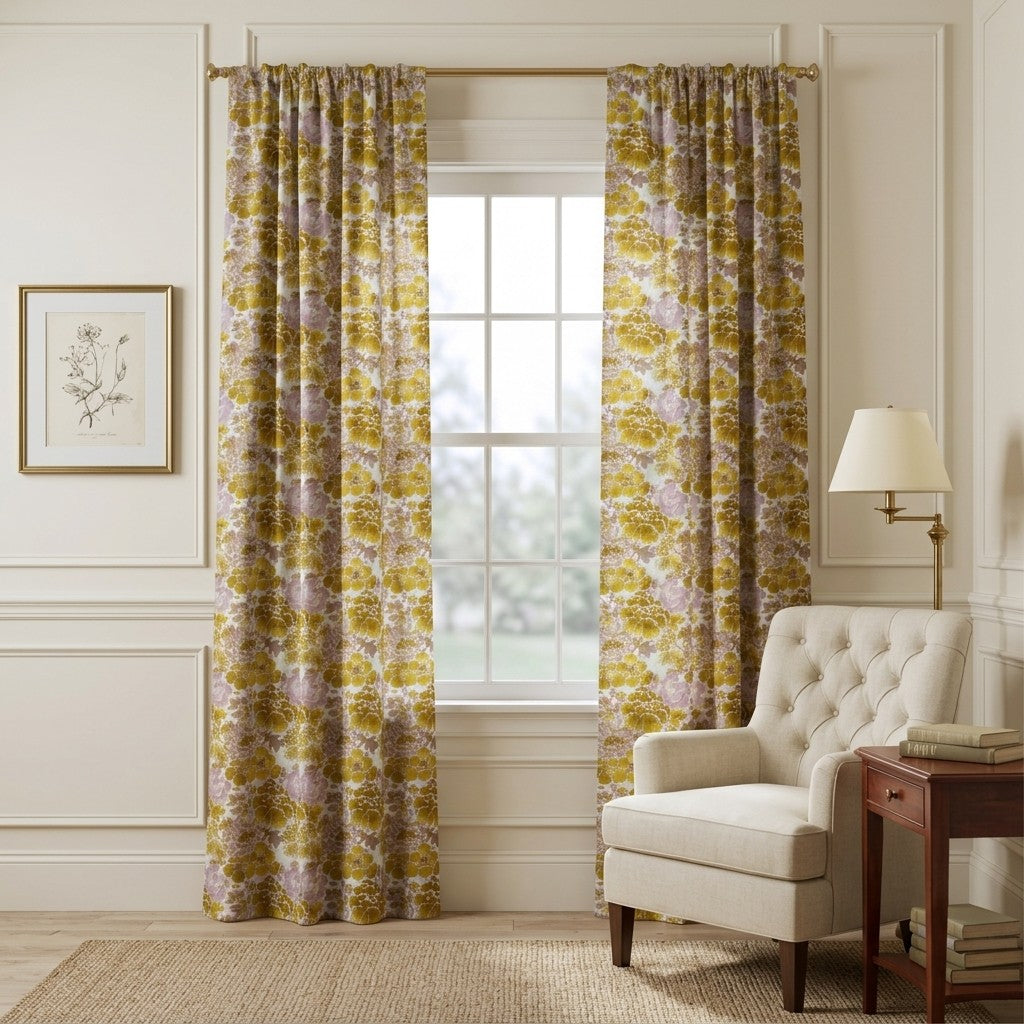 Ochre Blooms - Curtain Panel - Reading Corner