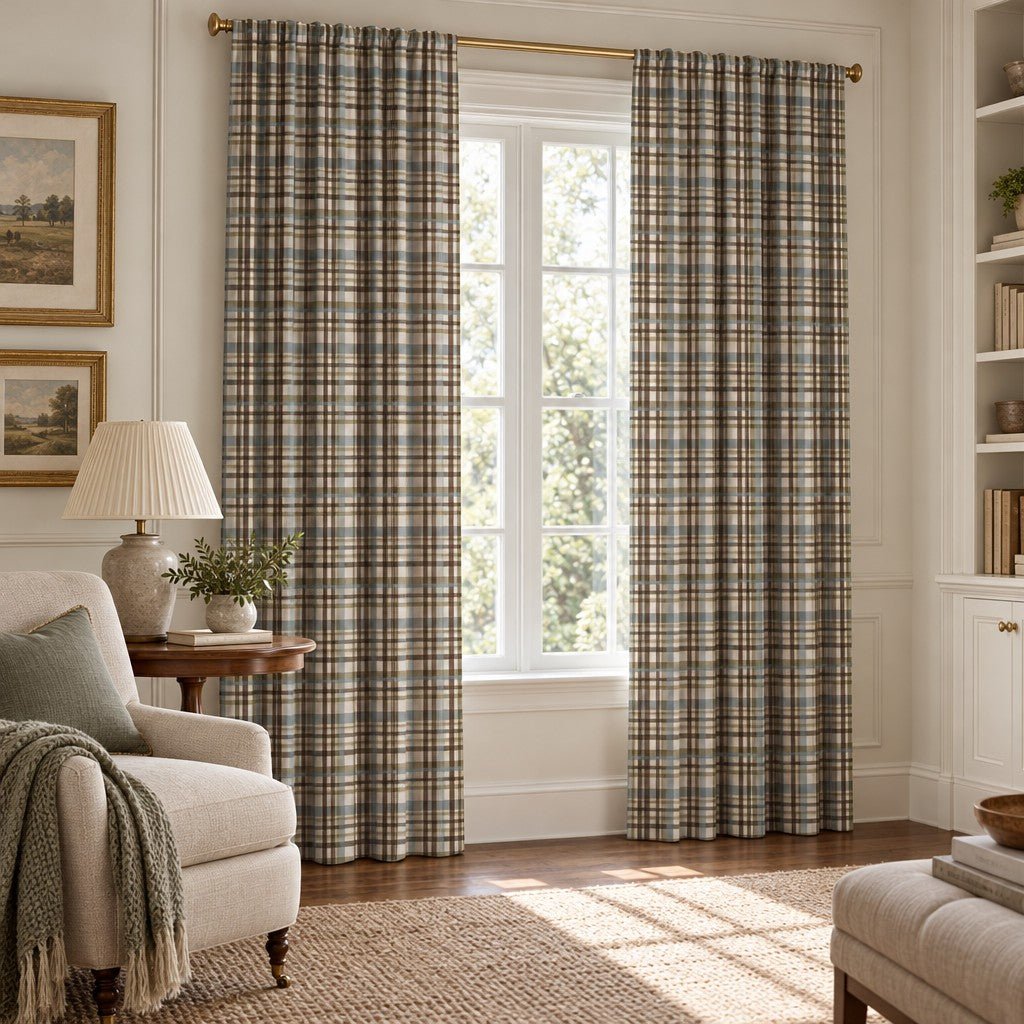 Aldridge Check Earthy - Curtain Panel - The Drapery