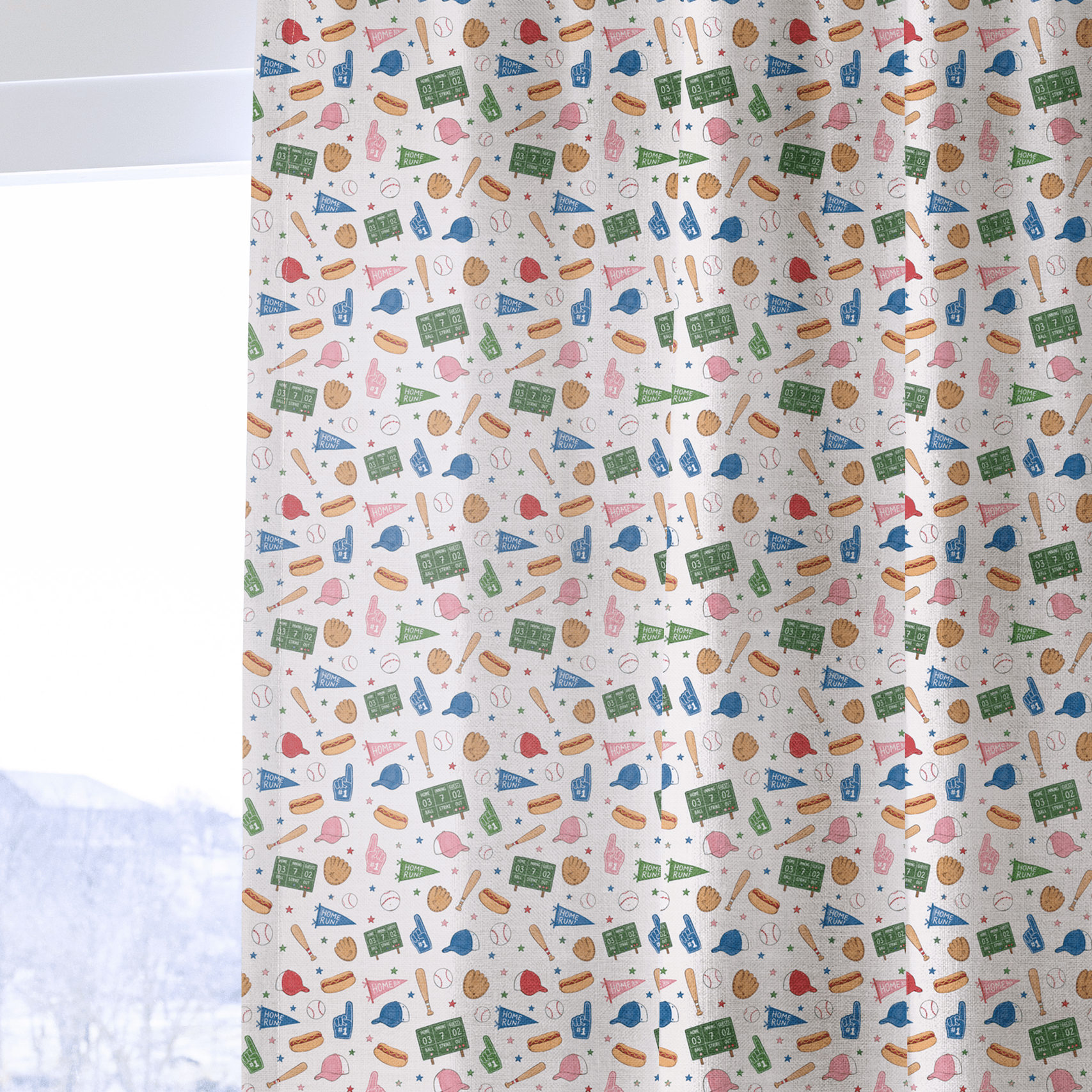 Baseball Doodles - Curtain Panel - The Drapery