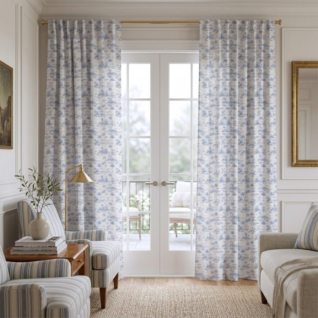 Beach Home Toile - Curtain Panel - The Drapery