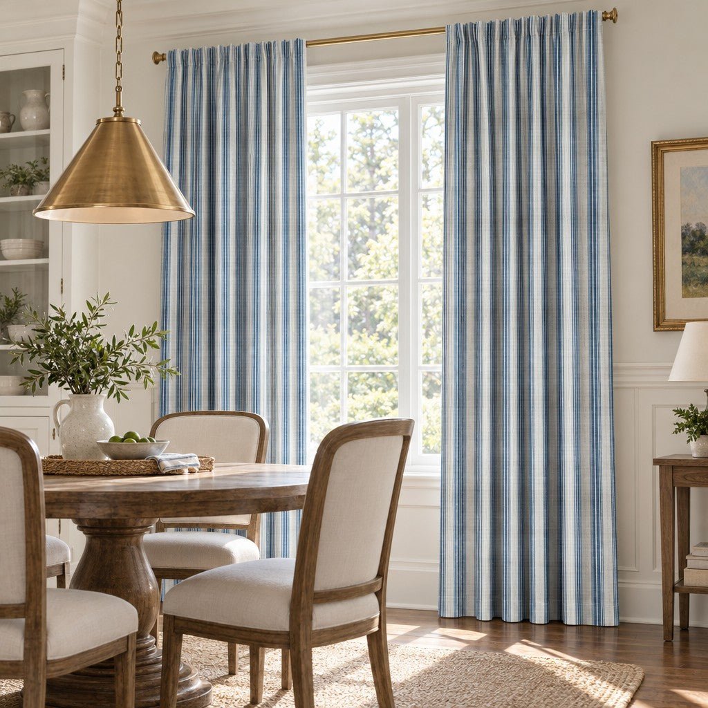 Bellport Stripe Blues - Curtain Panel - The Drapery