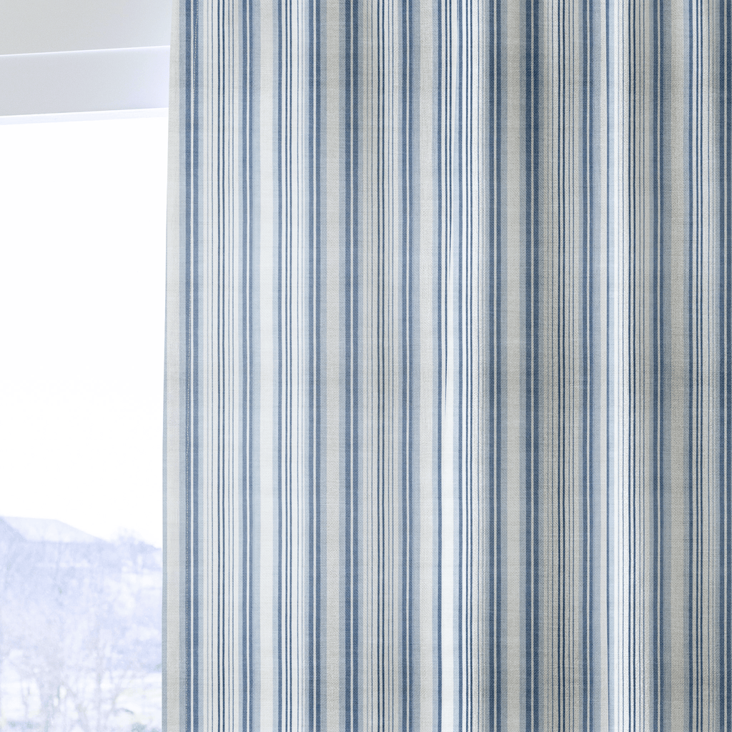 Bellport Stripe Blues - Curtain Panel - The Drapery