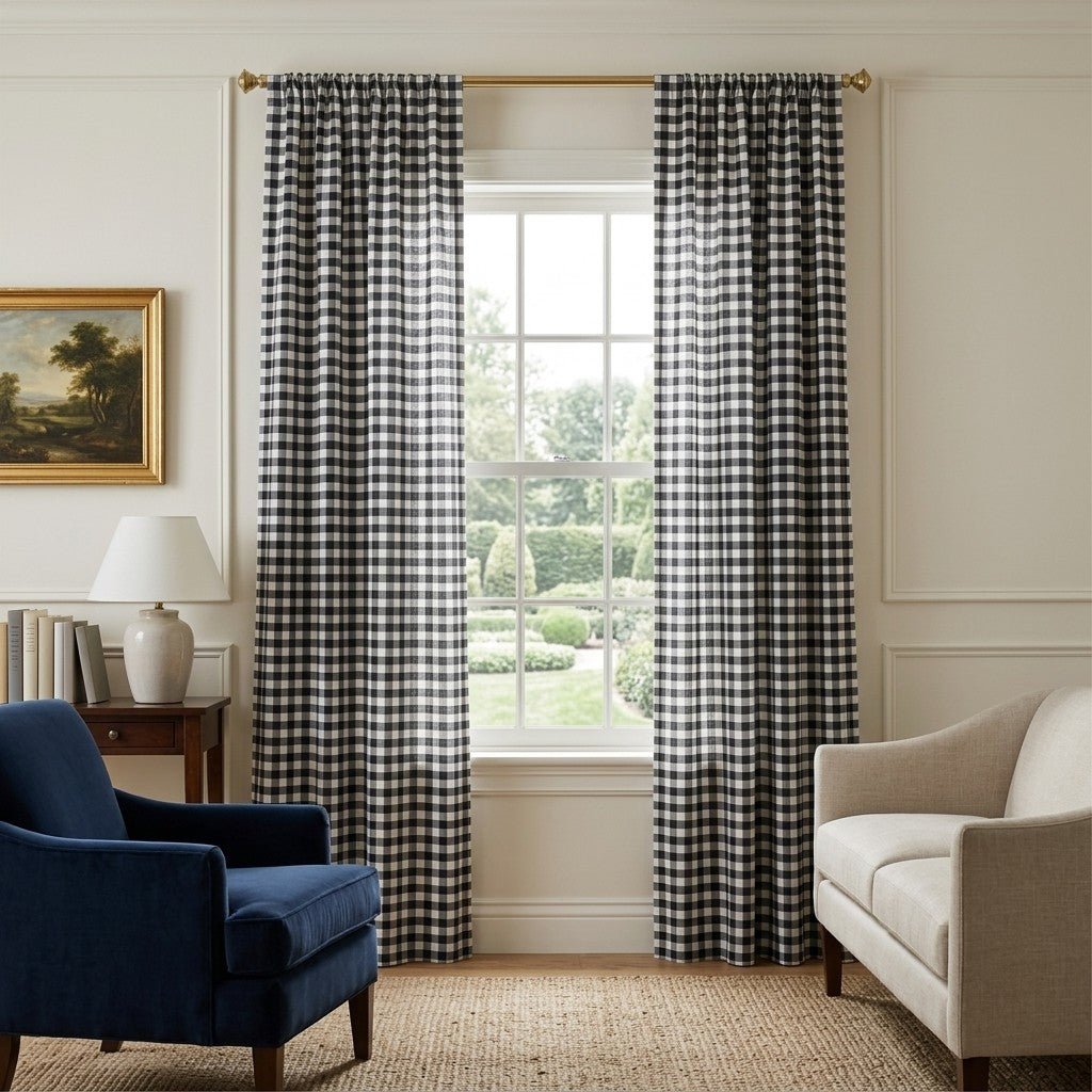 Black Gingham - Curtain Panel - The Drapery