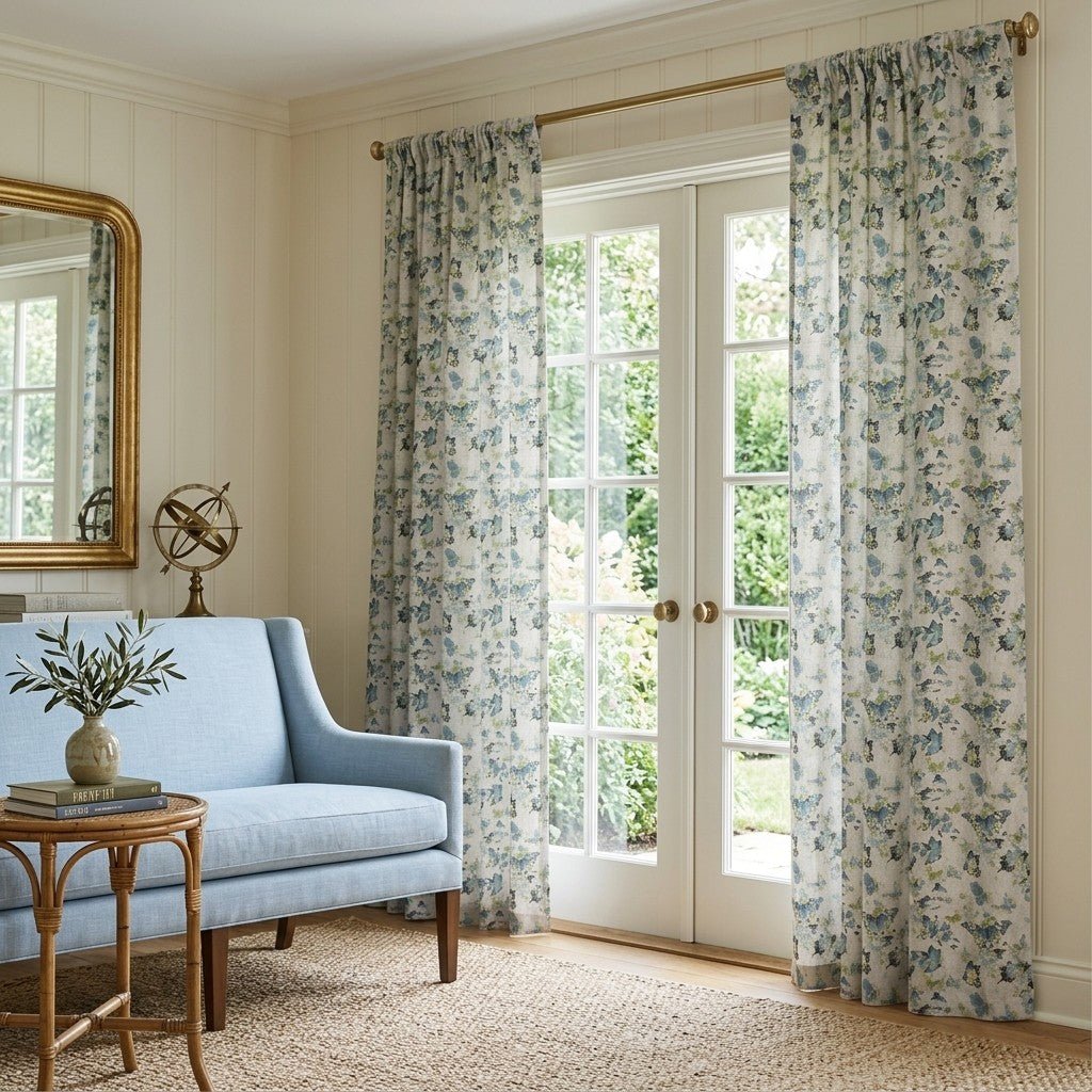 Blue and Green Butterflies - Curtain Panel - The Drapery