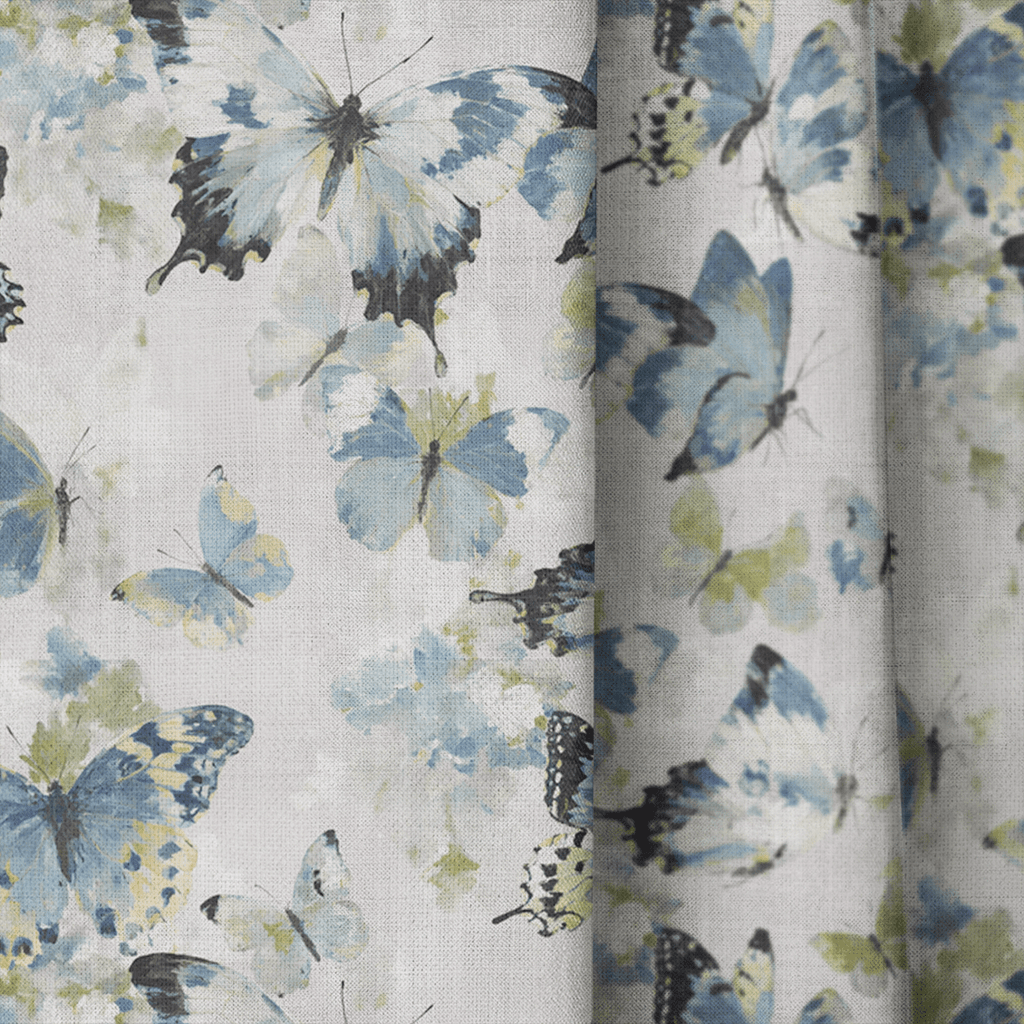 Blue and Green Butterflies - Curtain Panel - The Drapery