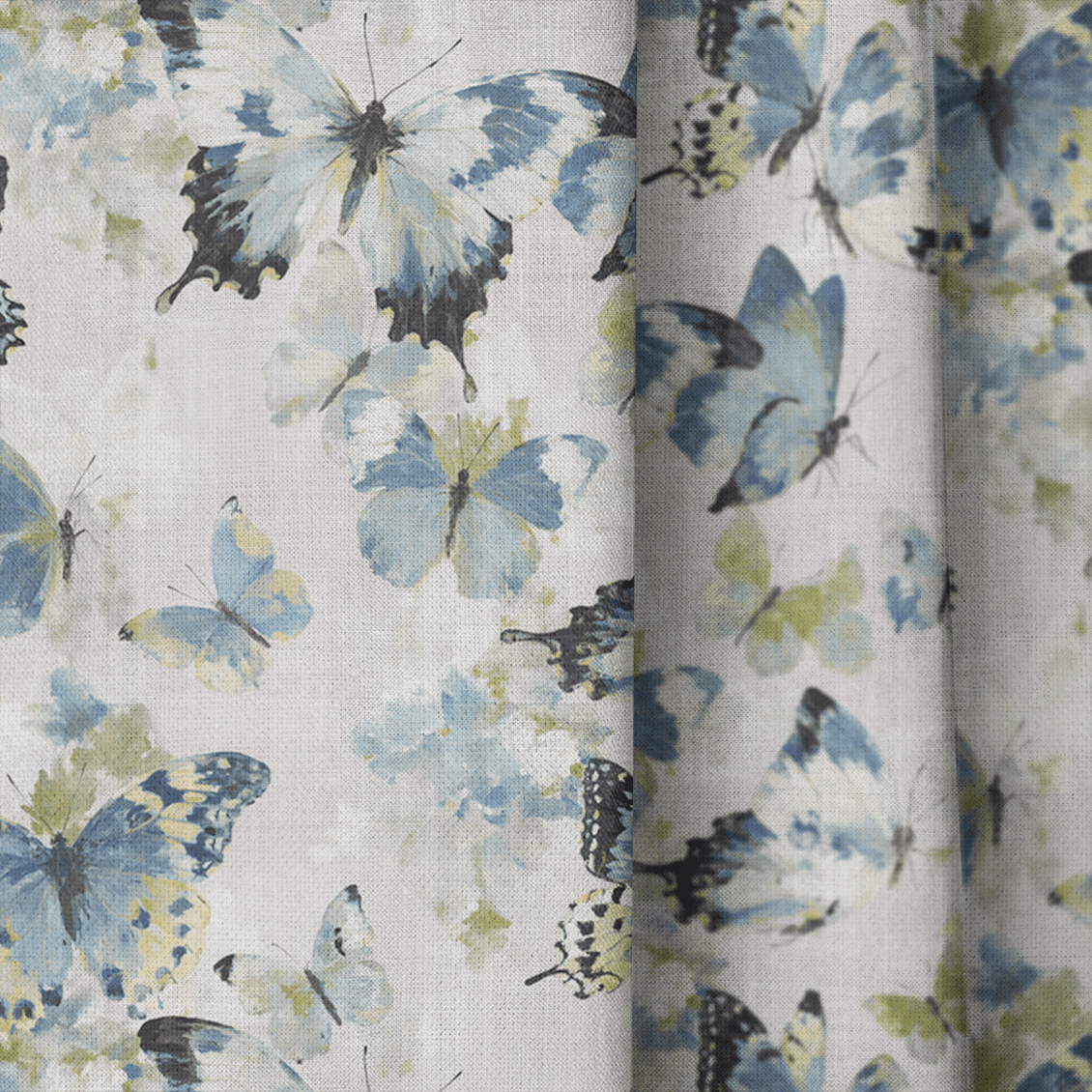 Blue and Green Butterflies - Curtain Panel - The Drapery