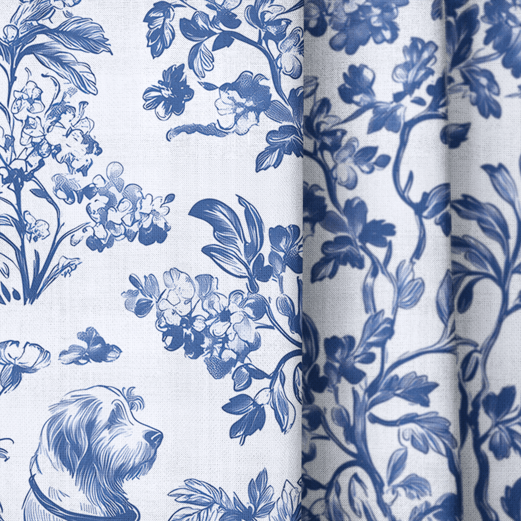 Blue & Bone Toile - Curtain Panel - The Drapery