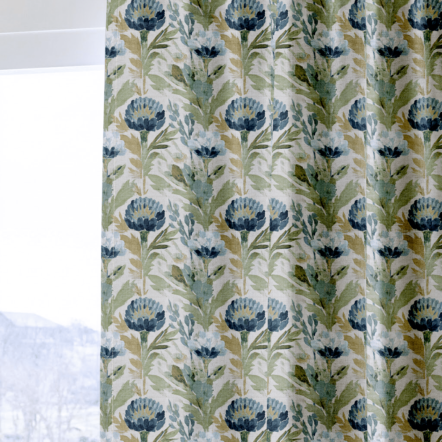 Blue Garden Thistle - Curtain Panel - The Drapery