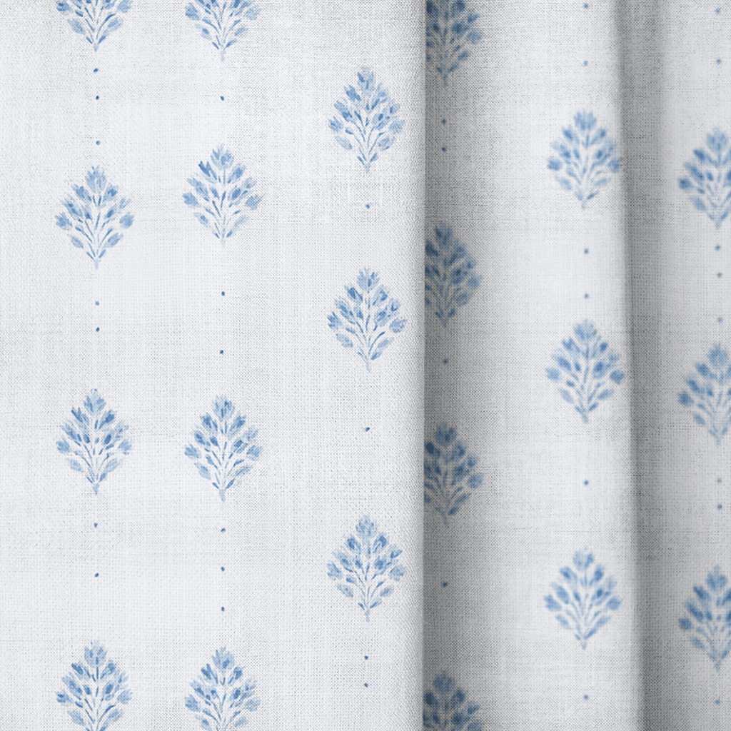 Blue Geo Floral - Curtain Panel - The Drapery