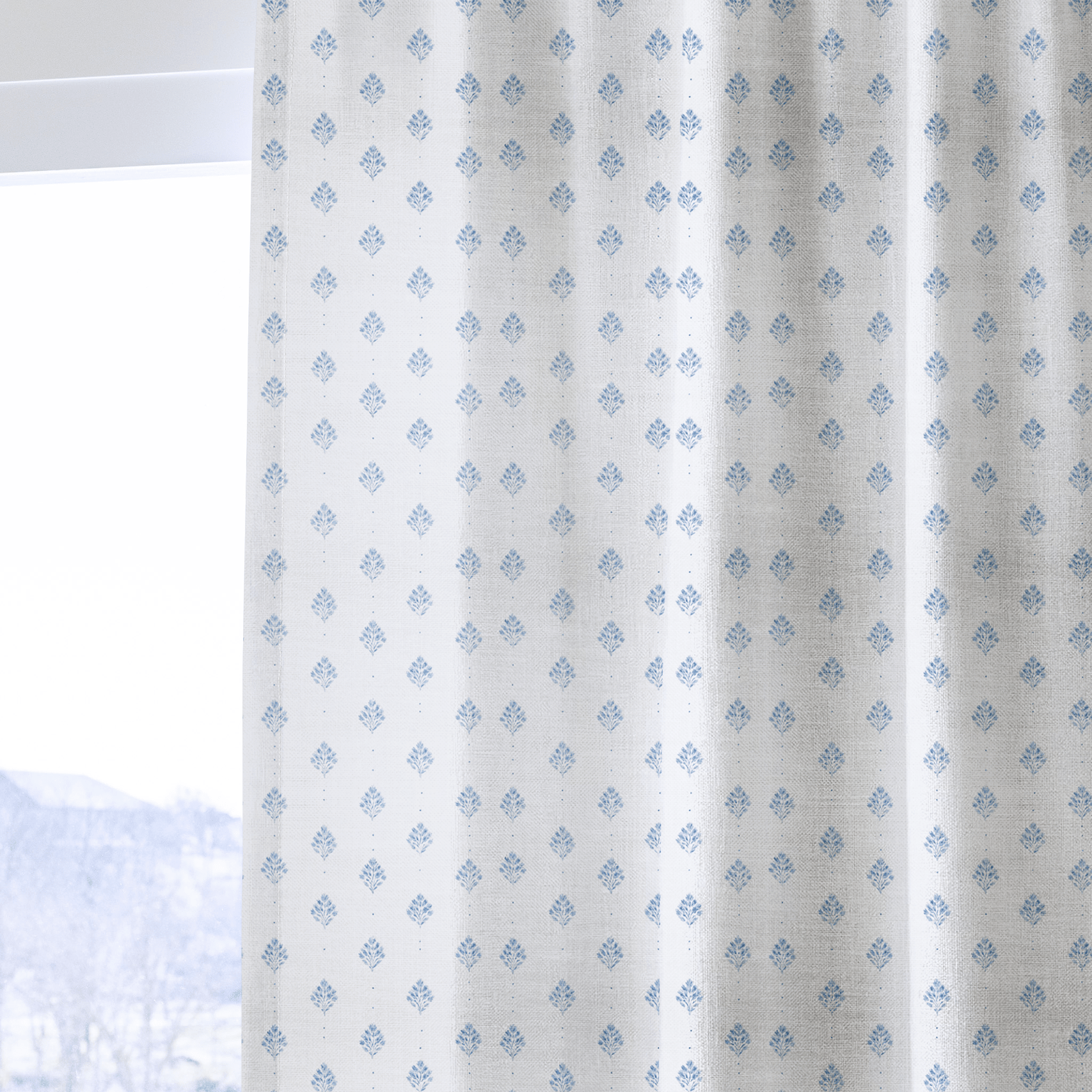 Blue Geo Floral - Curtain Panel - The Drapery