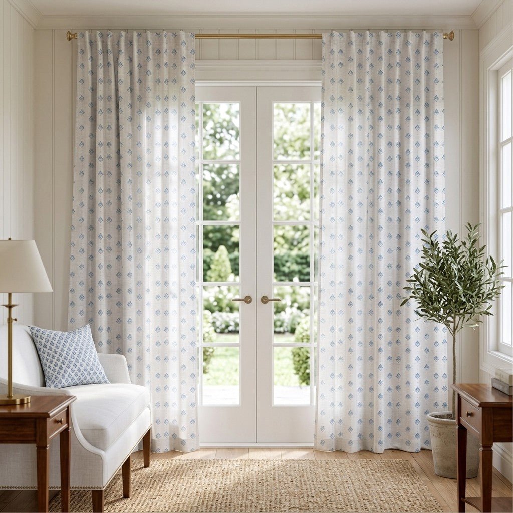 Blue Geo Floral - Curtain Panel - The Drapery