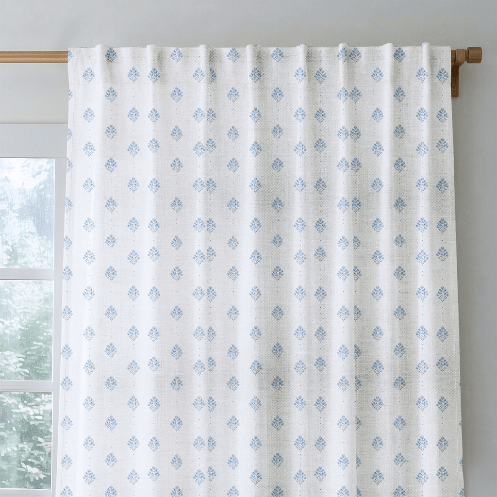 Blue Geo Floral - Curtain Panel - The Drapery