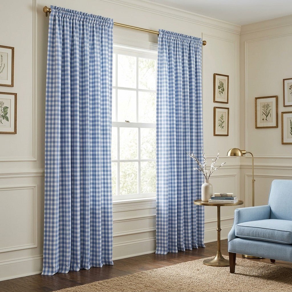 Blue Gingham - Curtain Panel - The Drapery