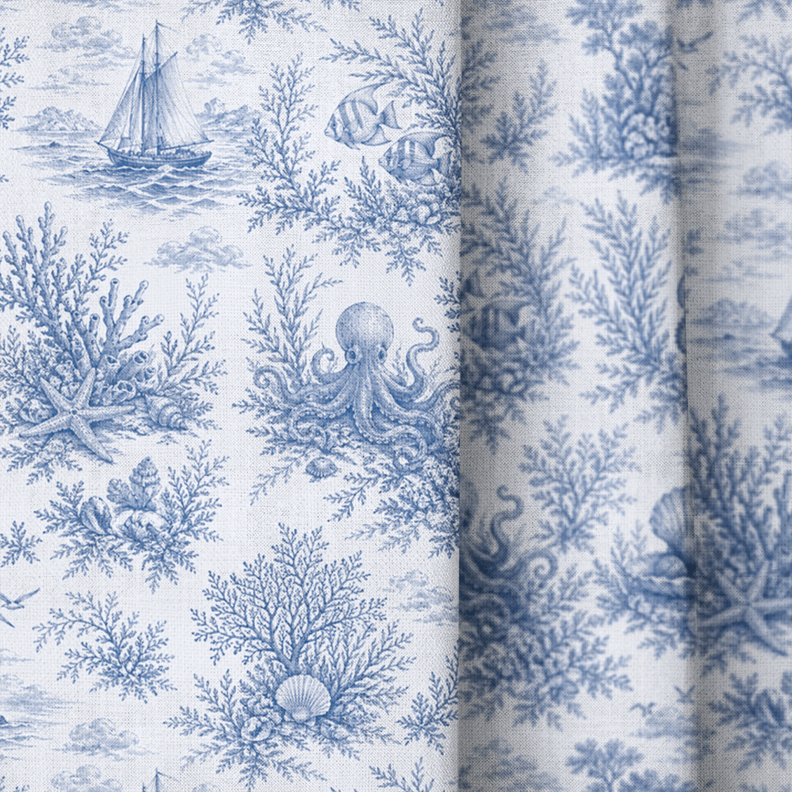 Blue Ocean Toile - The Drapery