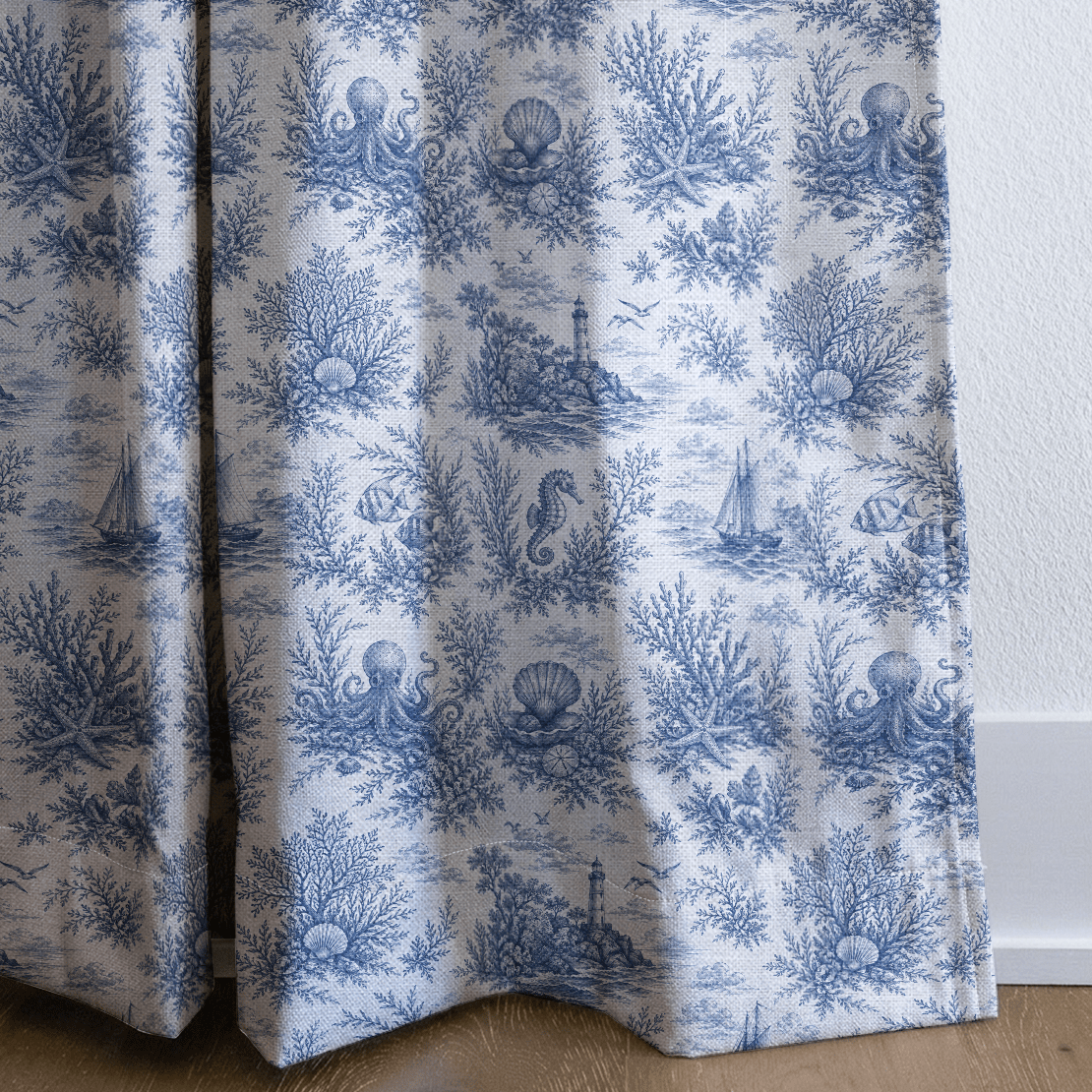 Blue Ocean Toile - Curtain Panel - The Drapery