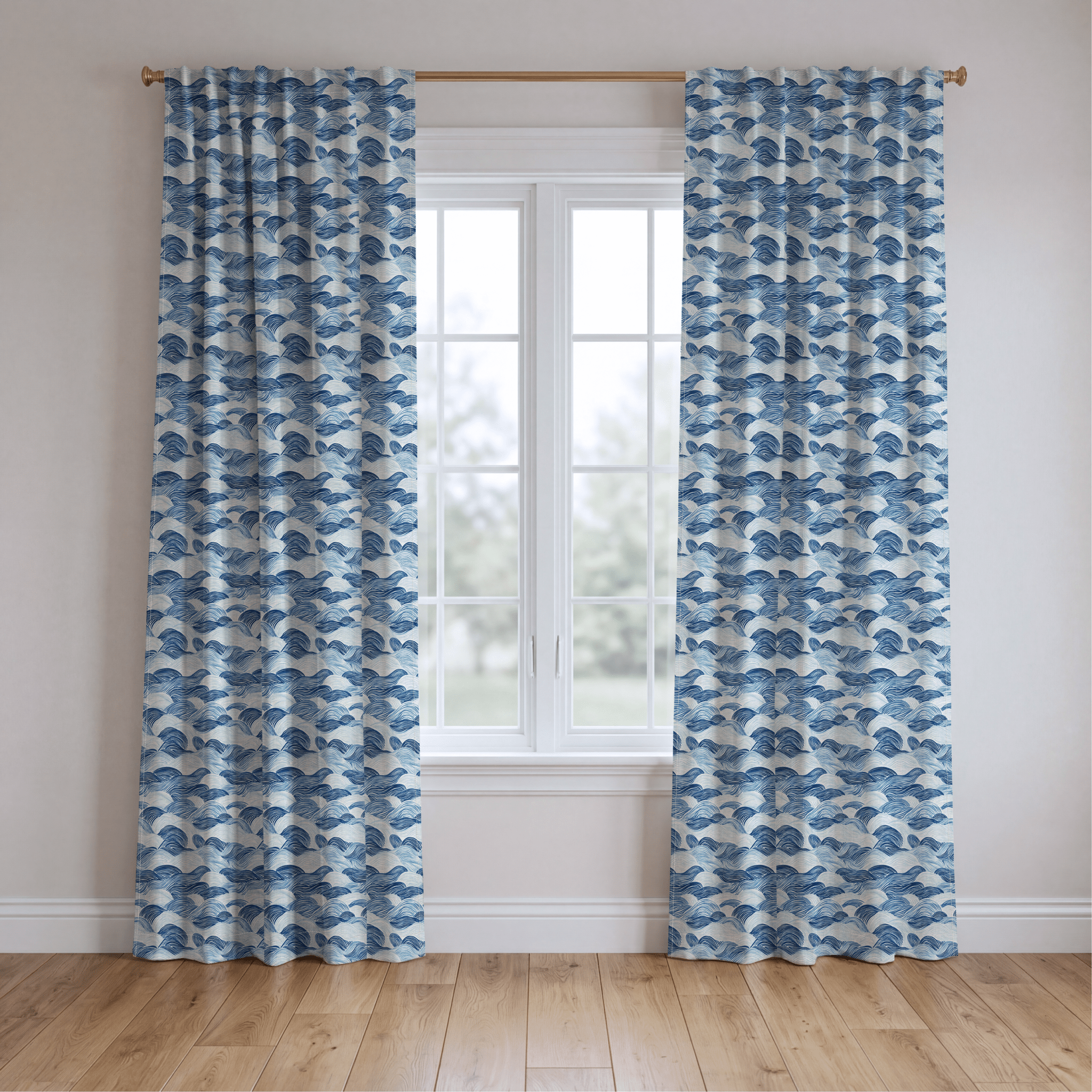 Blue Waves - Curtain Panel - The Drapery