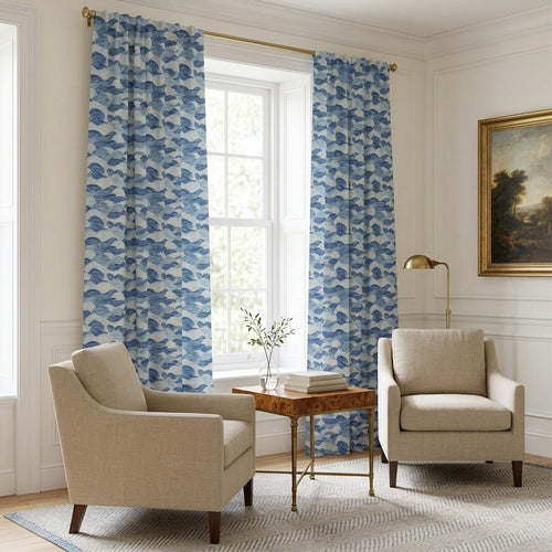 Blue Waves - Curtain Panel - The Drapery