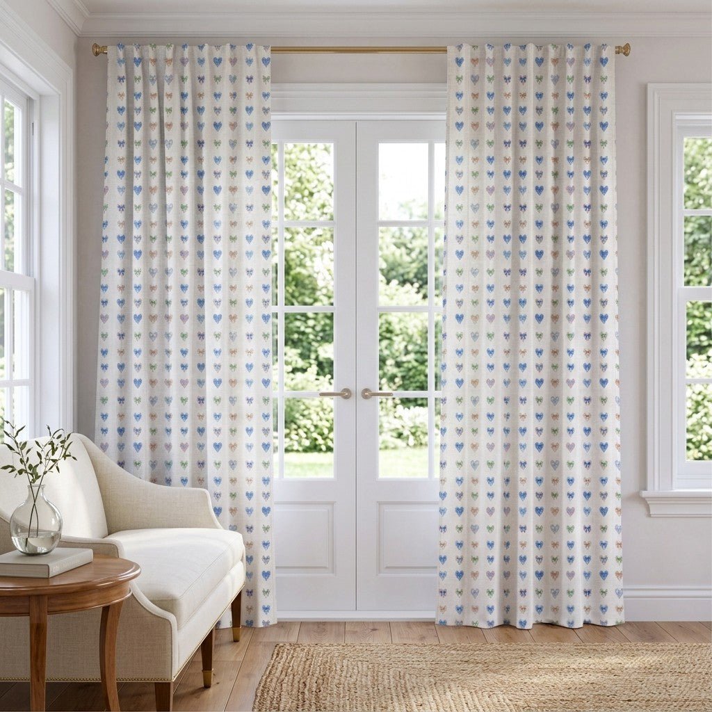 Bow Hearts - Curtain Panel - The Drapery
