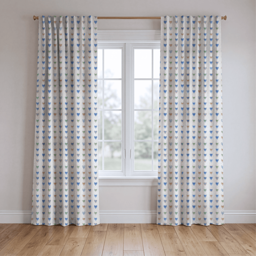 Bow Hearts - Curtain Panel - The Drapery