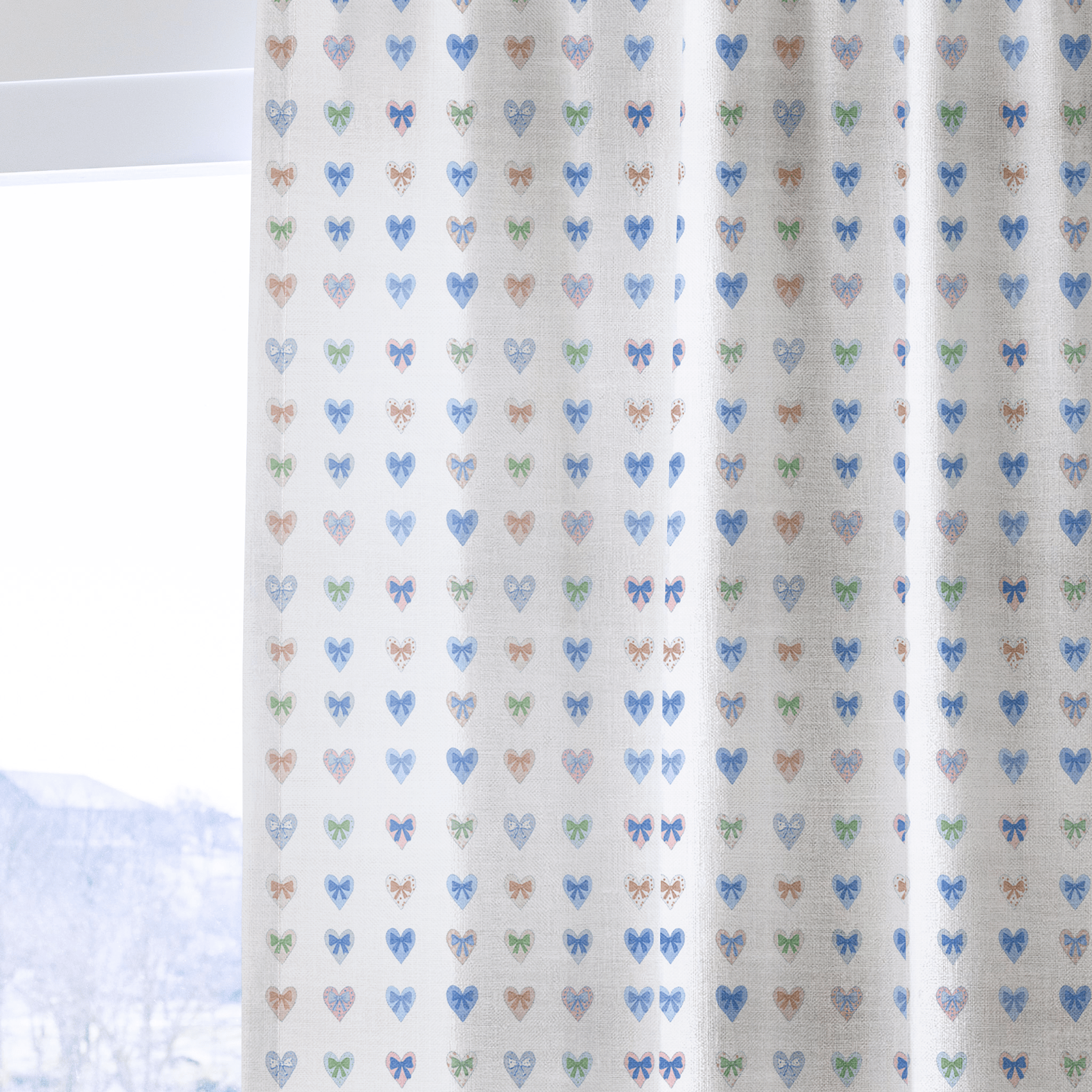 Bow Hearts - Curtain Panel - The Drapery