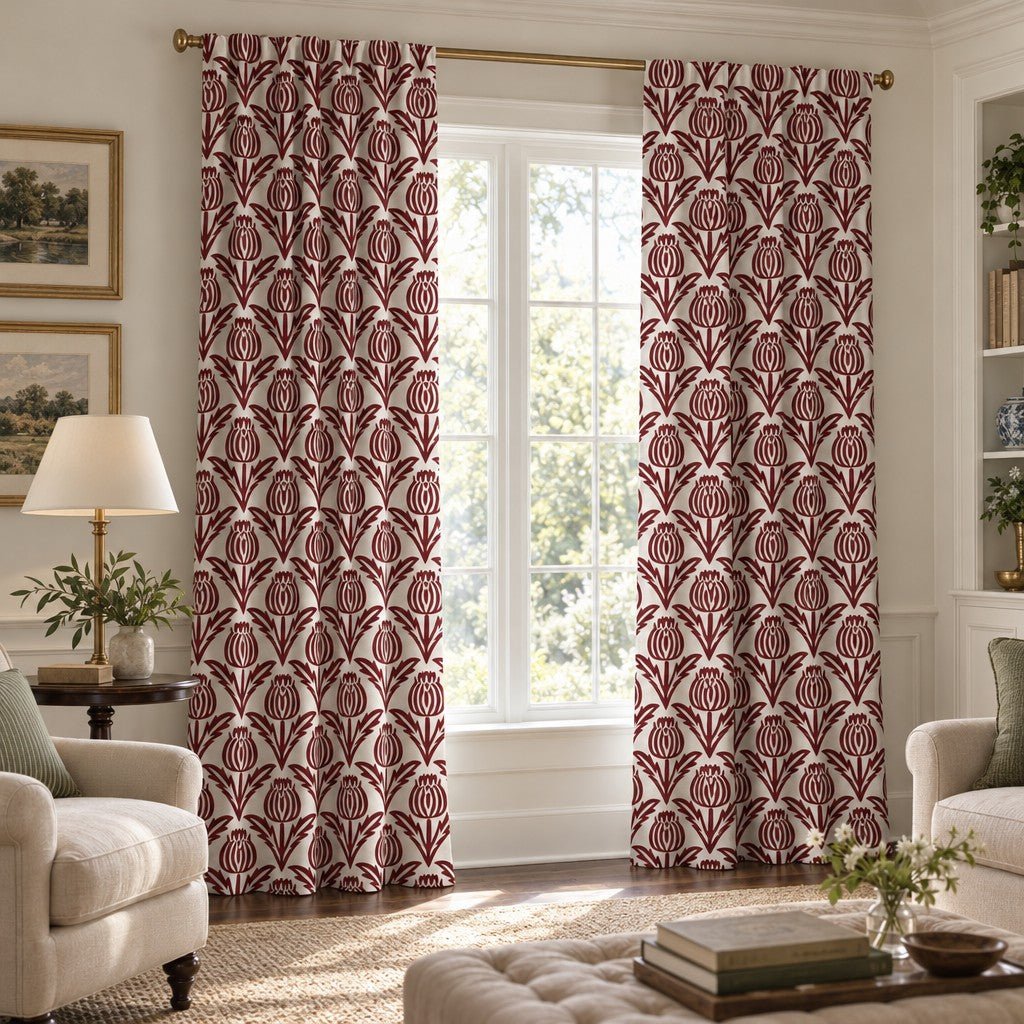Bramble - Burgundy - Curtain Panel - The Drapery