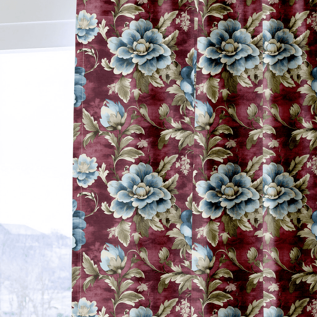 Burgundy Bouquet - Curtain Panel - The Drapery