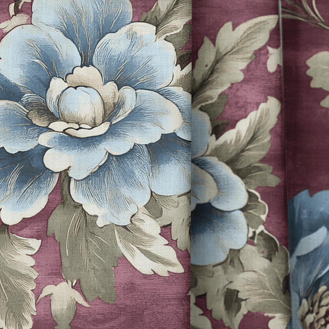 Burgundy Bouquet - Curtain Panel - The Drapery