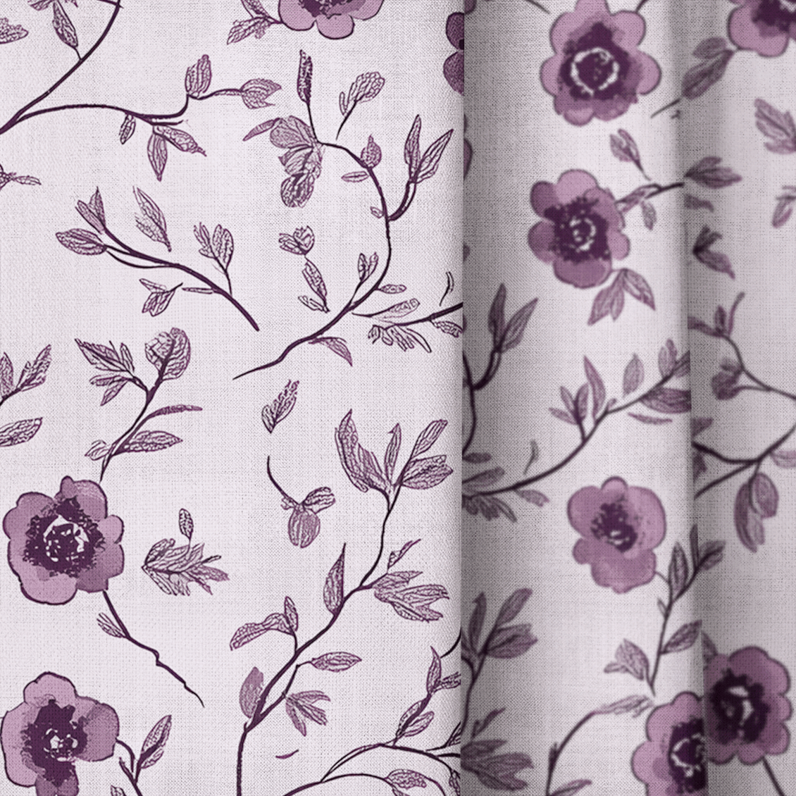 Burgundy Meadow - Curtain Panel - The Drapery