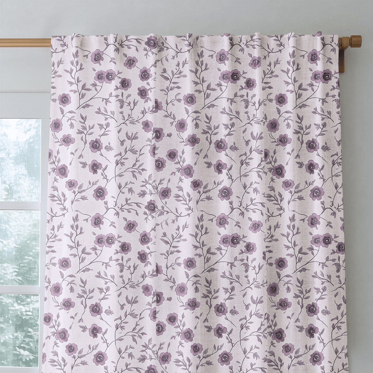 Burgundy Meadow - Curtain Panel - The Drapery