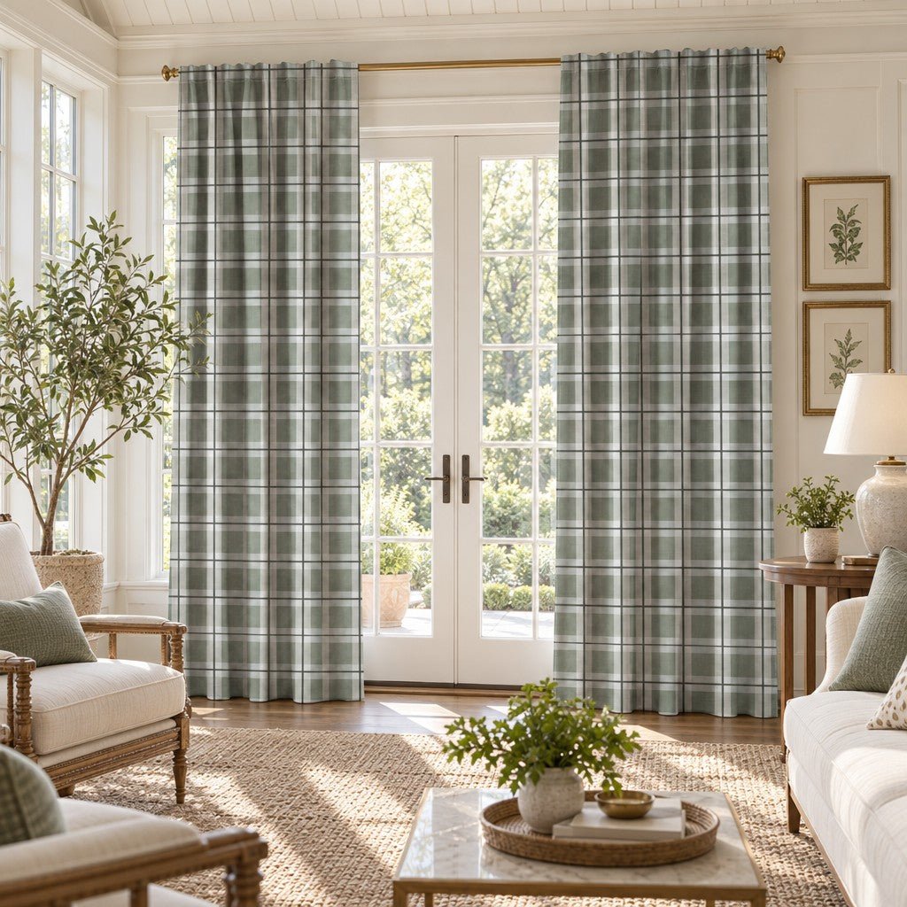 Check Please! - Green - Curtain Panel - The Drapery
