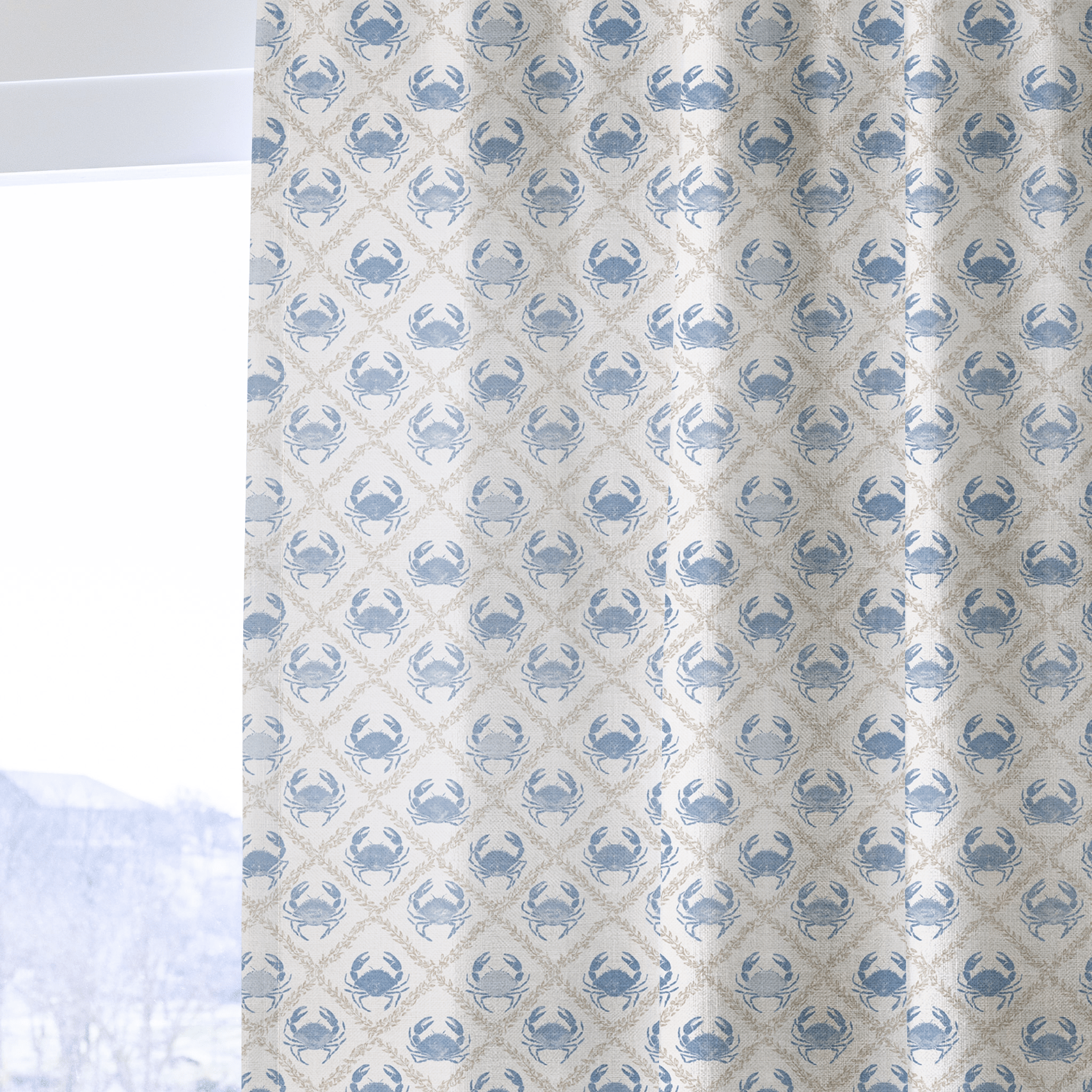 Coastal Grid - Curtain Panel - The Drapery