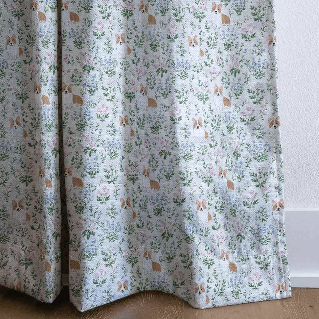 Corgi Florals - Curtain Panel - The Drapery