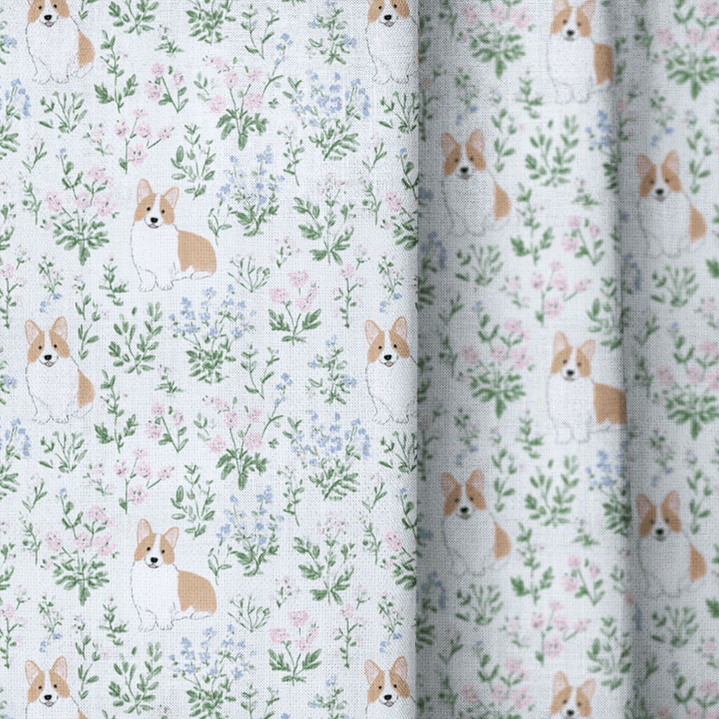 Corgi Florals - Curtain Panel - The Drapery