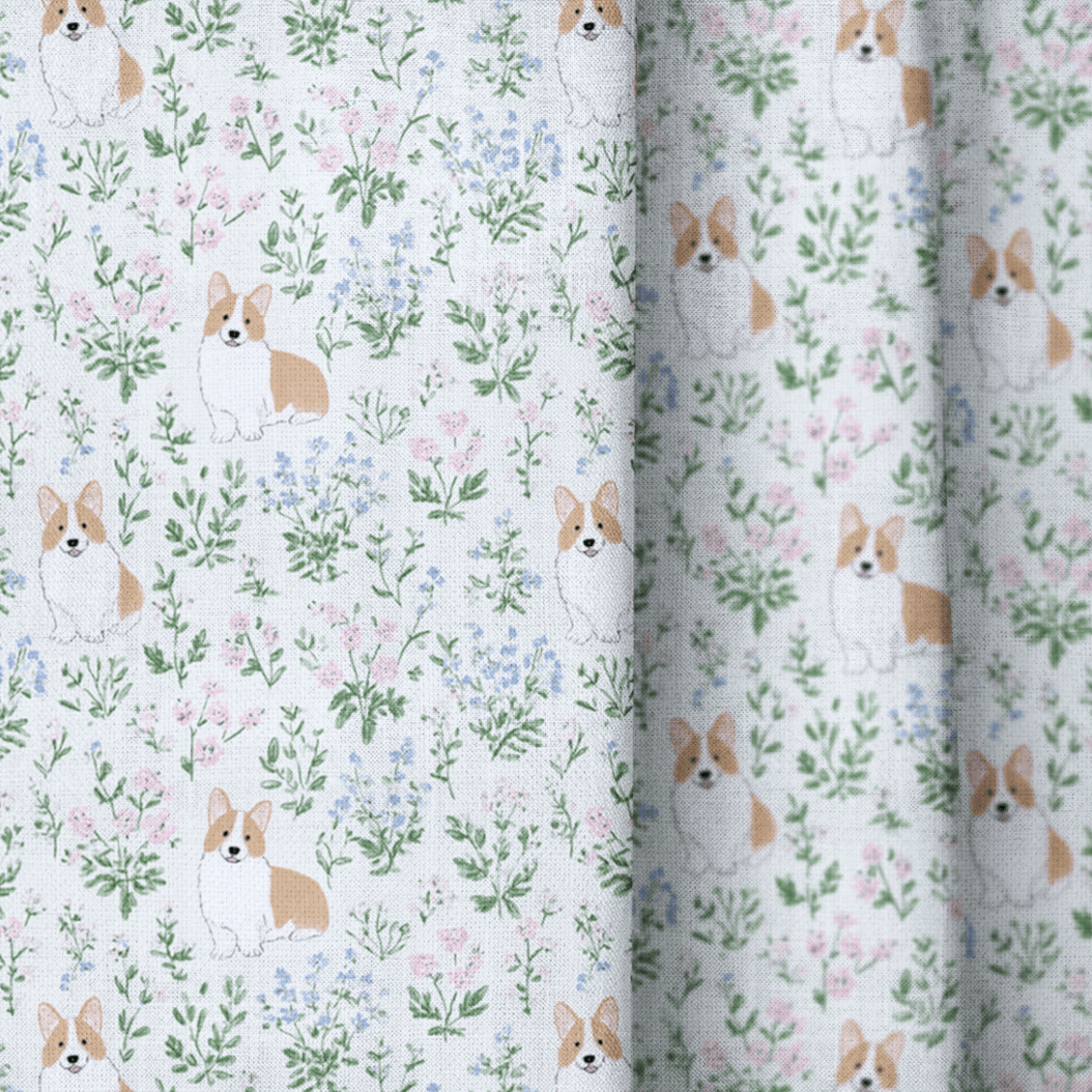 Corgi Florals - Curtain Panel - The Drapery