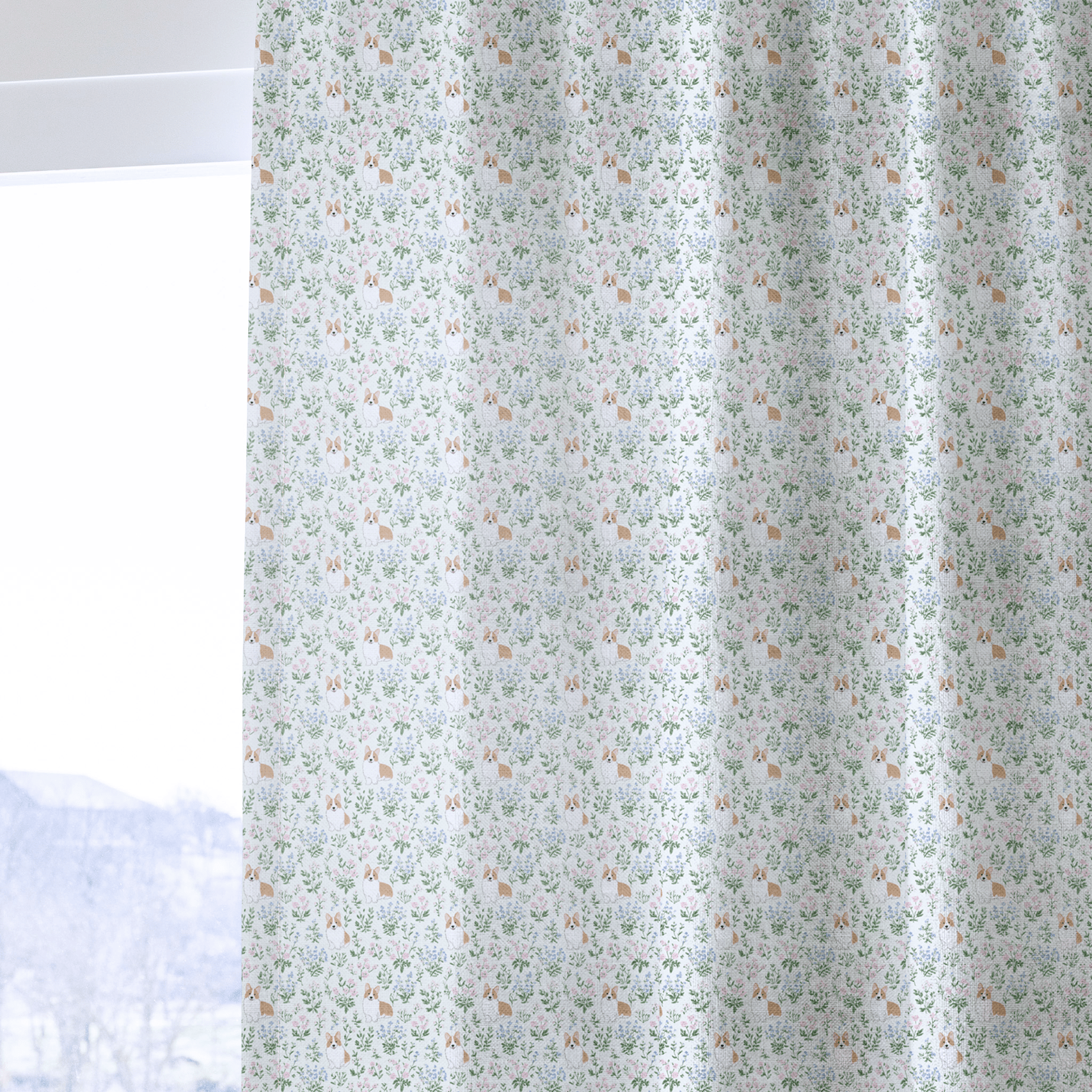 Corgi Florals - Curtain Panel - The Drapery