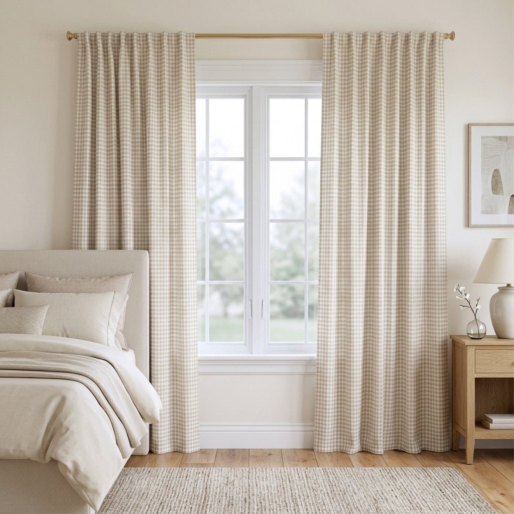Cream Gingham - Curtain Panel - The Drapery