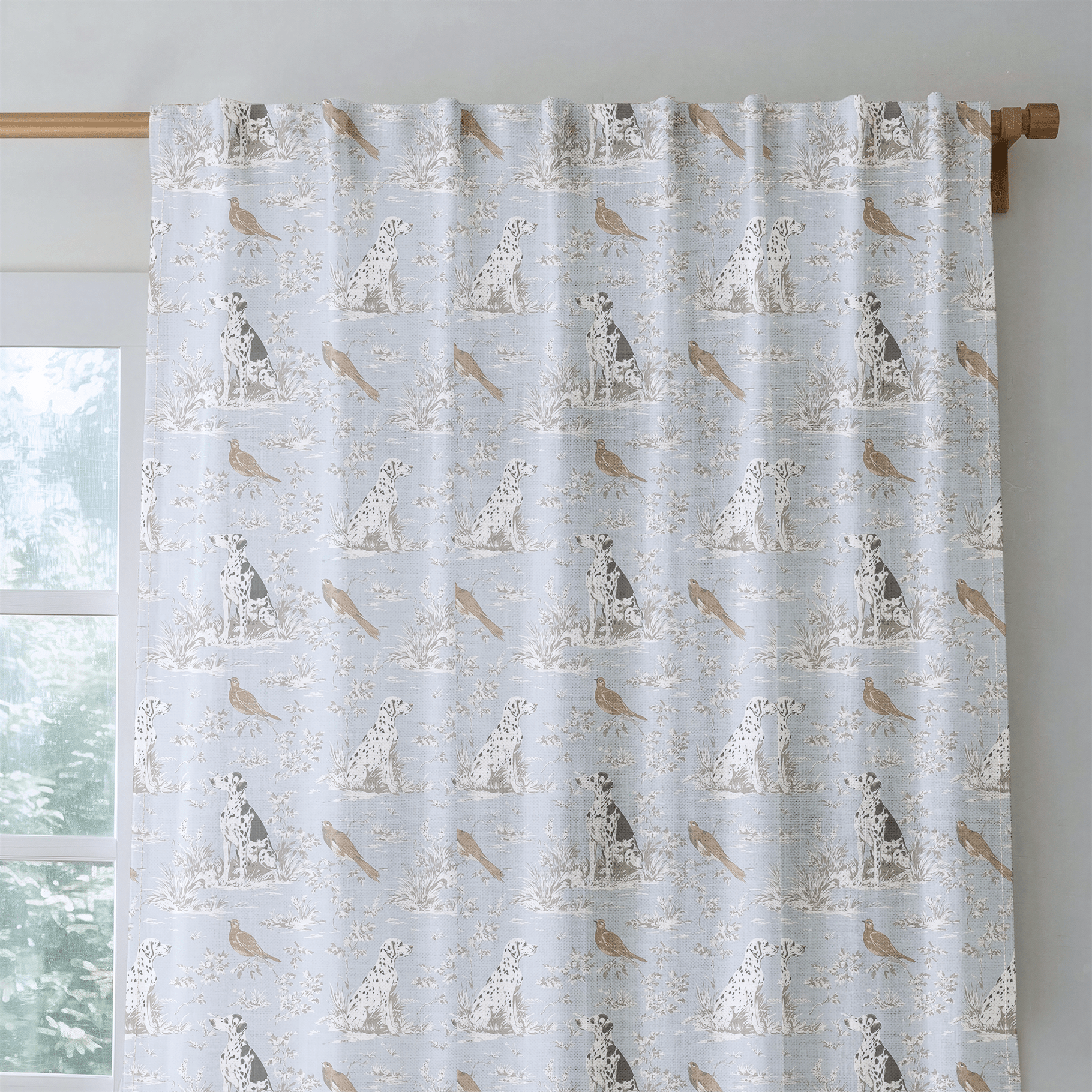 Dog and Birds - Curtain Panel - The Drapery