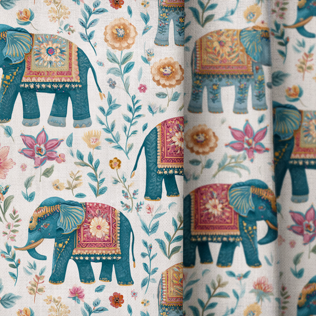 Elephant Jungle - Curtain Panel - The Drapery