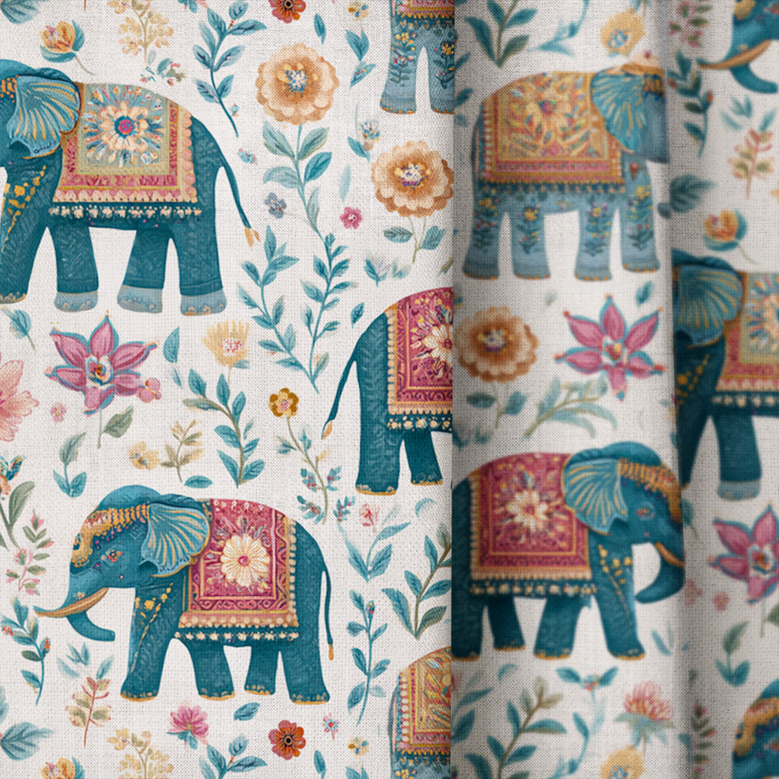 Elephant Jungle - Curtain Panel - The Drapery