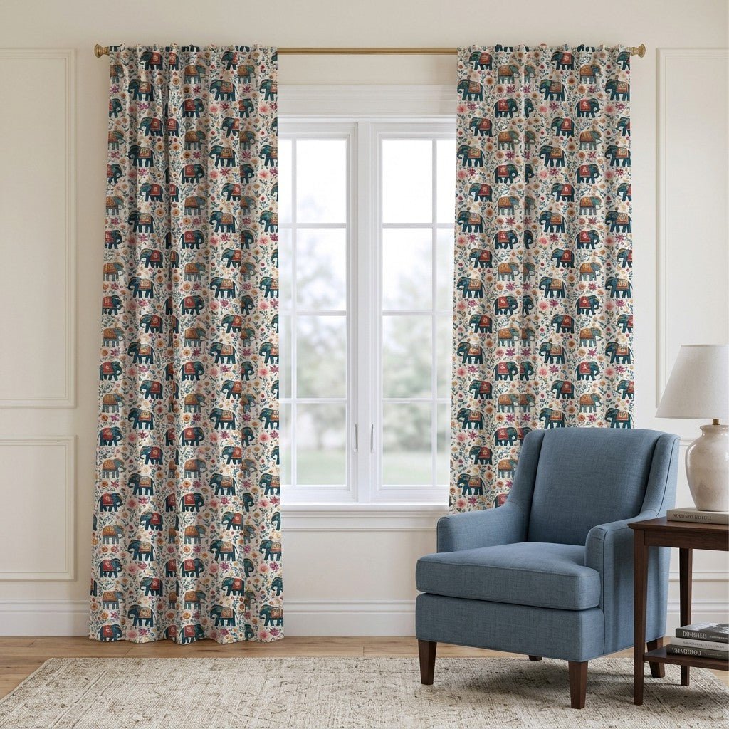 Elephant Jungle - Curtain Panel - The Drapery