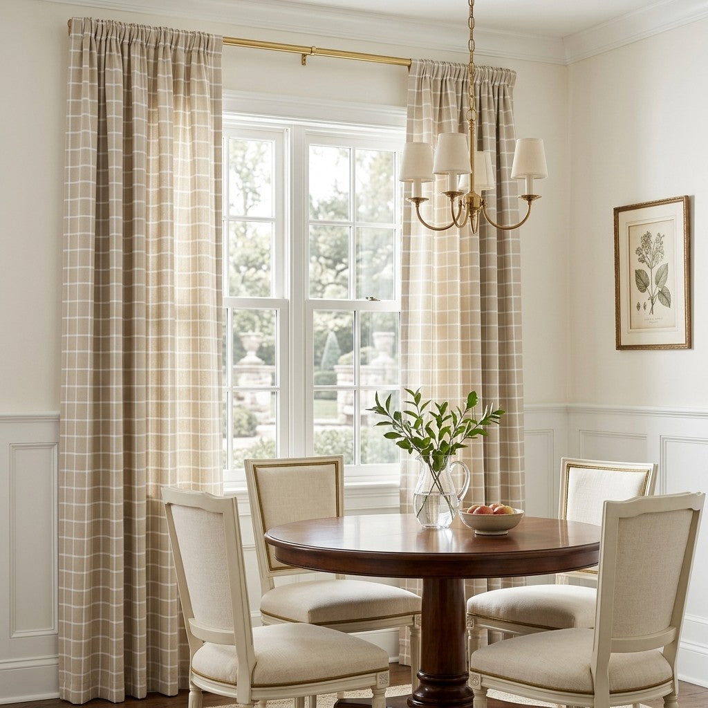 Beige Plaid - Curtain Panel - Breakfast Nook