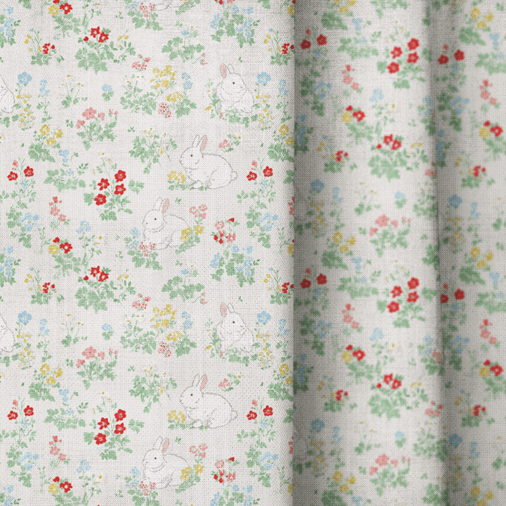 Floral Bunnies - Curtain Panel - The Drapery