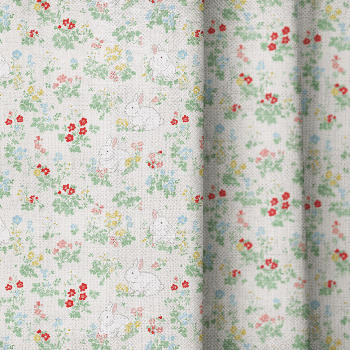 Floral Bunnies - Curtain Panel - The Drapery