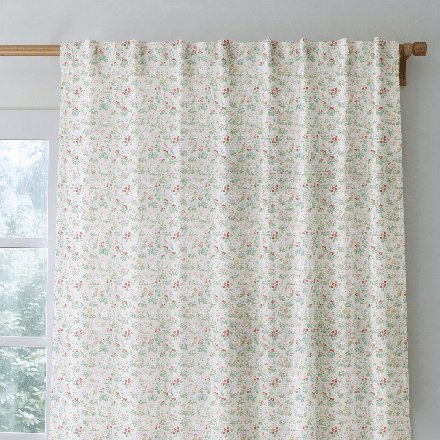 Floral Bunnies - Curtain Panel - The Drapery