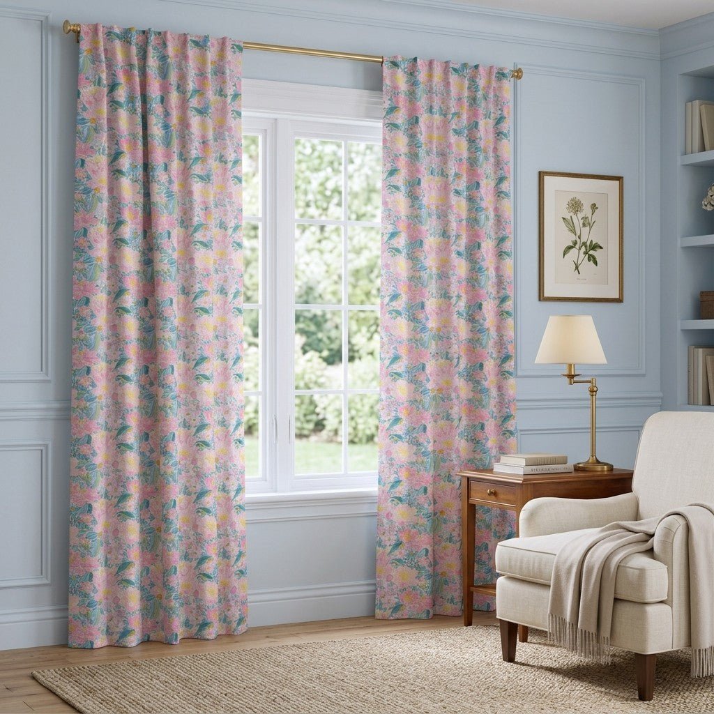 Florette Pink - Curtain Panel - The Drapery