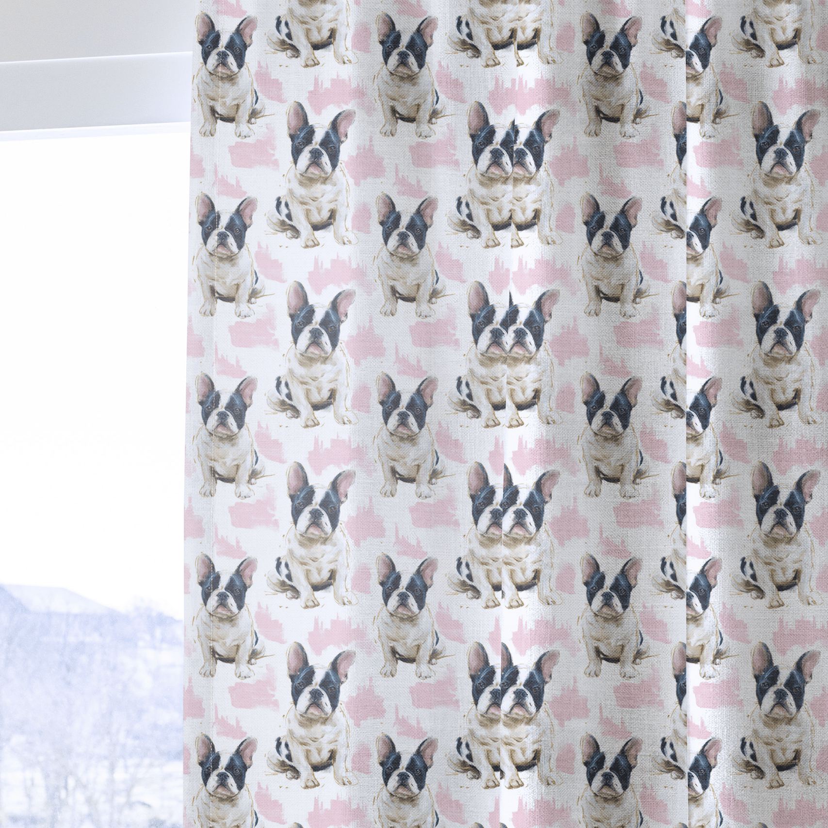 Frenchie Snuggles - Curtain Panel - The Drapery