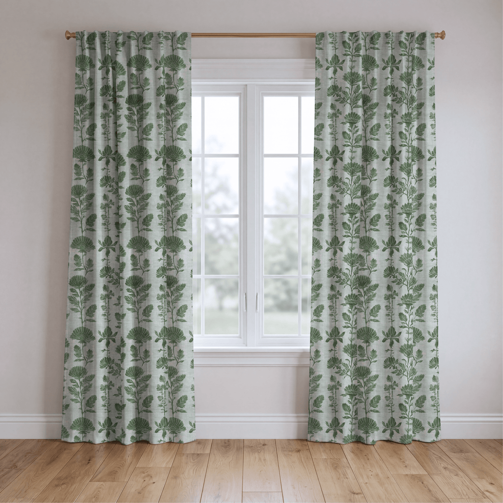 Green Court Florals - Curtain Panel - The Drapery