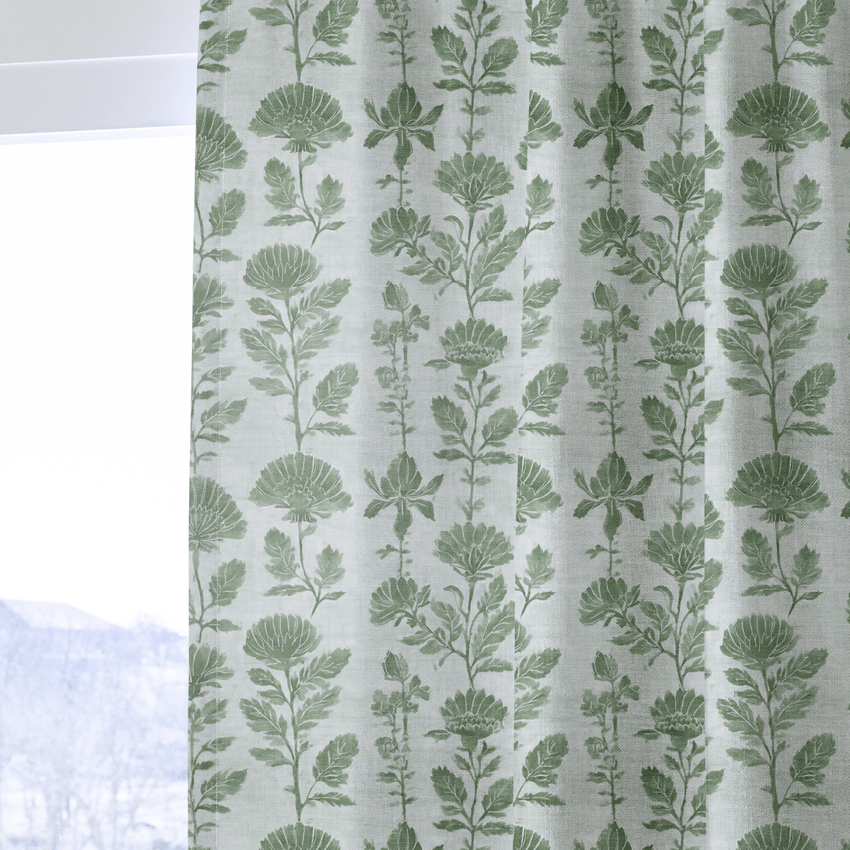 Green Court Florals - Curtain Panel - The Drapery