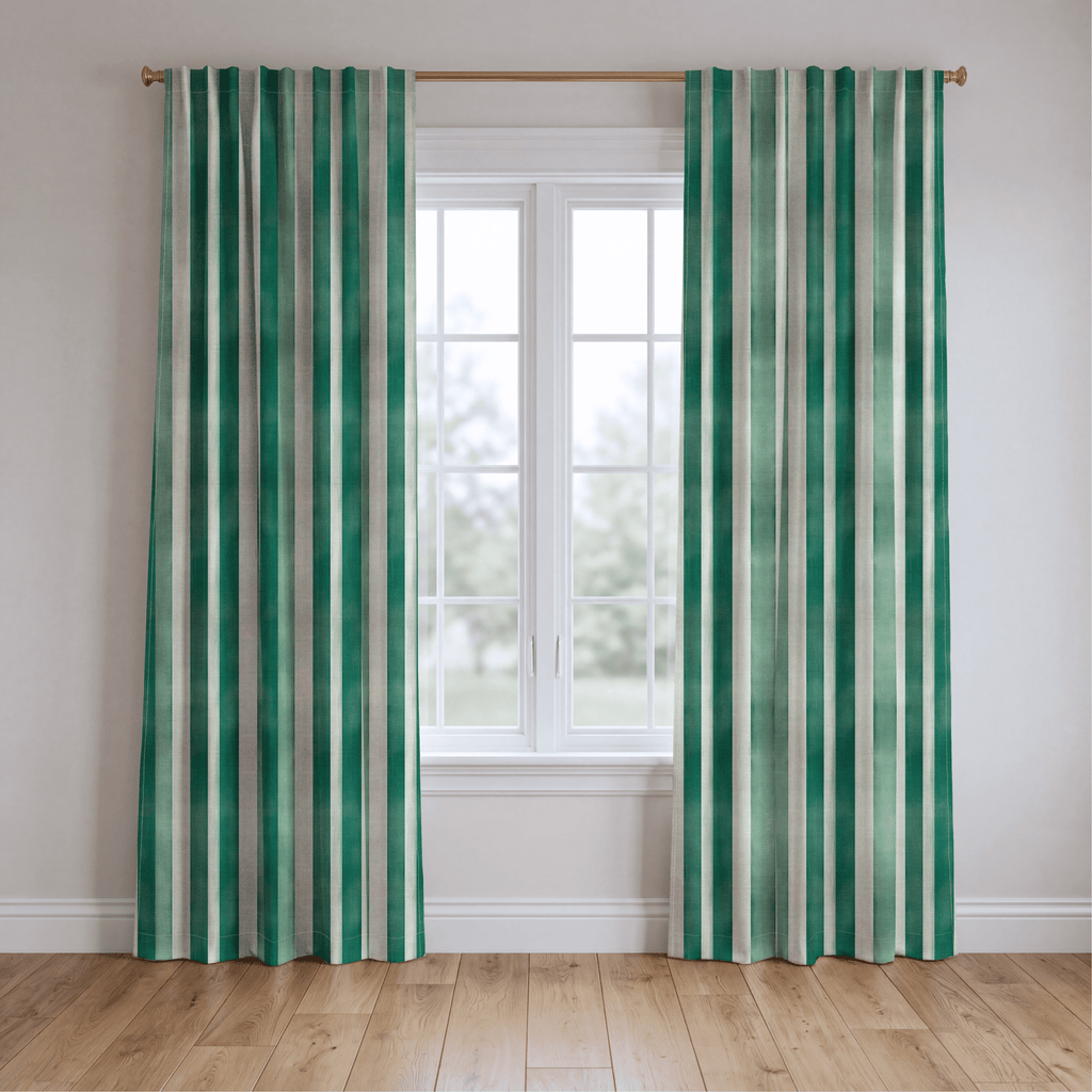Green Watercolor Striped - Curtain Panel - The Drapery